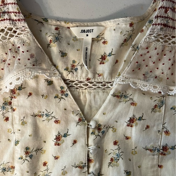 .Object Breeze Short Dress Linen Blend Lace Cottage Core Prairie Floral Sz 38/S - Picture 11 of 16